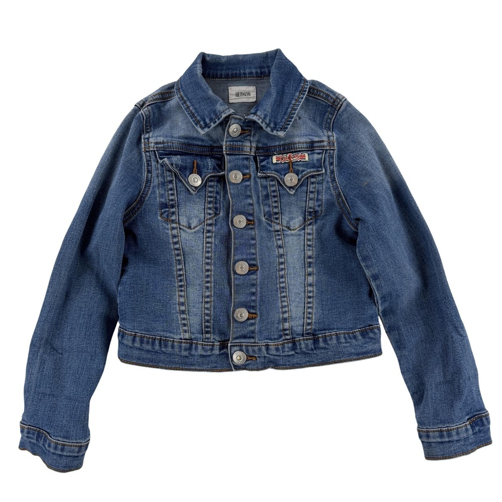 Hudson Denim‎ Jacket Girls 5 Blue Button Front Stretch Jean Trucker Pockets